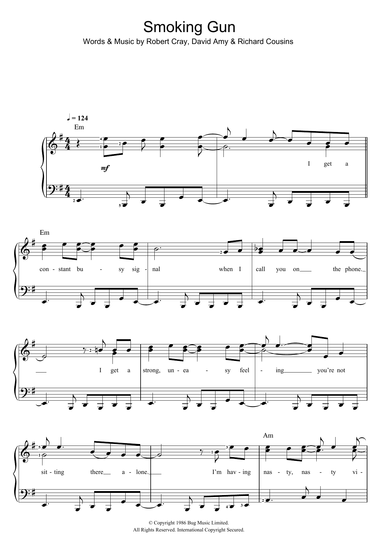Download Robert Cray Smoking Gun Sheet Music and learn how to play Piano & Vocal PDF digital score in minutes