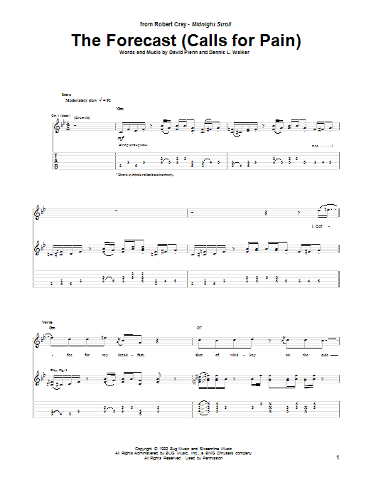 Download Robert Cray The Forecast (Calls For Pain) Sheet Music and learn how to play Guitar Tab PDF digital score in minutes