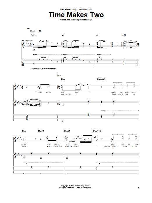 Download Robert Cray Time Makes Two Sheet Music and learn how to play Guitar Tab PDF digital score in minutes