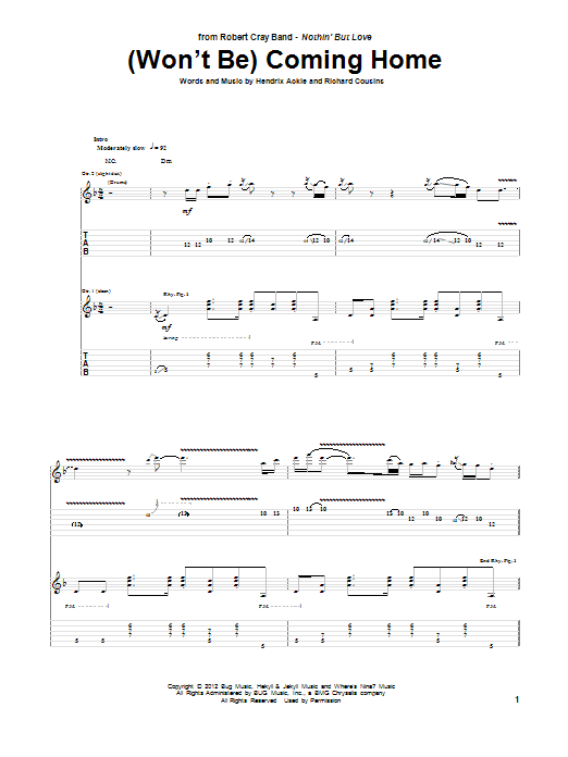 Download Robert Cray (Won't Be) Coming Home Sheet Music and learn how to play Guitar Tab PDF digital score in minutes