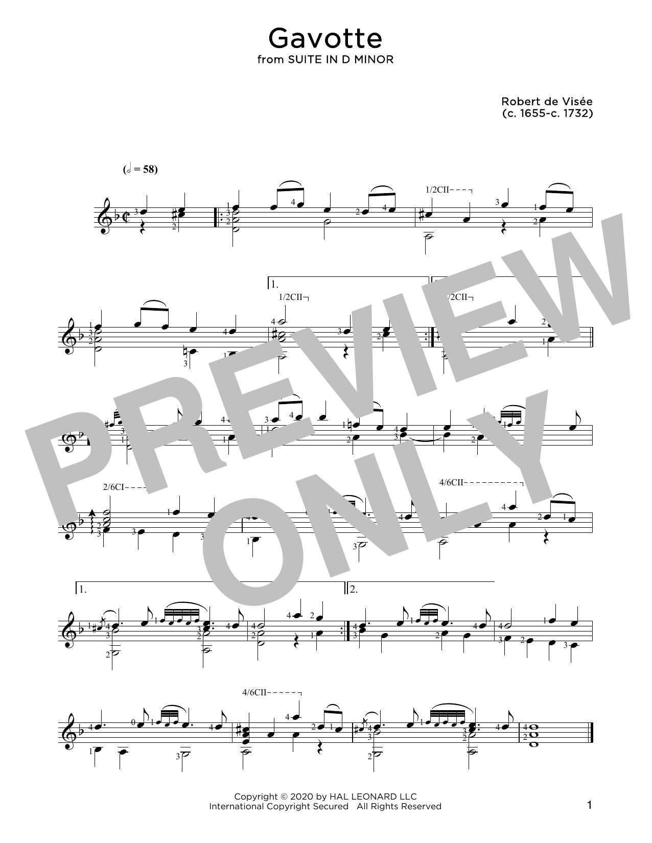 Download Robert de Visee Gavotte Sheet Music and learn how to play Solo Guitar PDF digital score in minutes