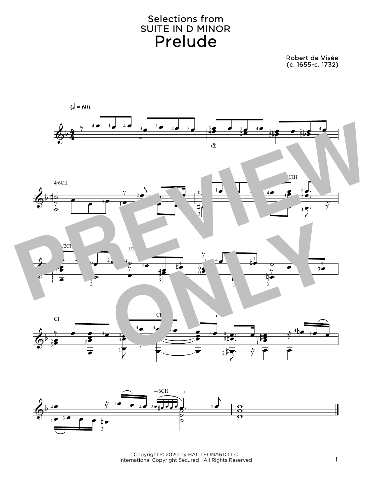 Download Robert de Visee Prelude Sheet Music and learn how to play Solo Guitar PDF digital score in minutes