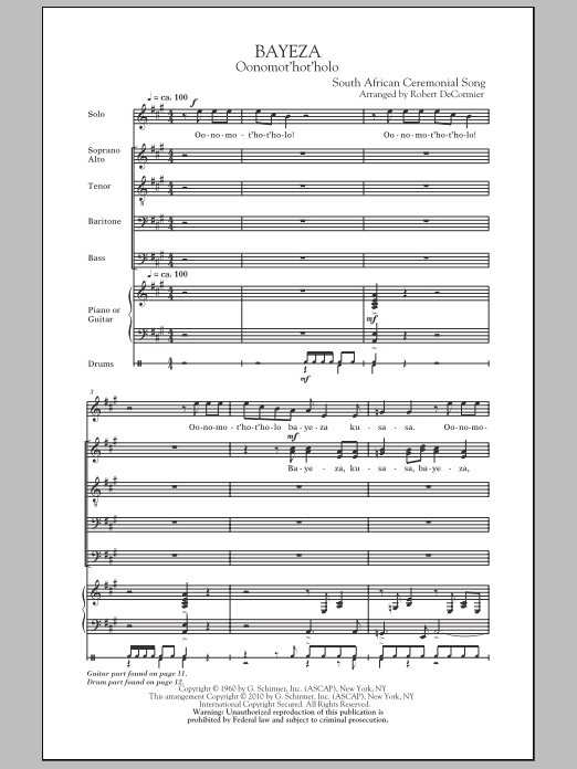 Download Robert DeCormier Bayeza (Oonomot'hot'holo) Sheet Music and learn how to play SATB Choir PDF digital score in minutes