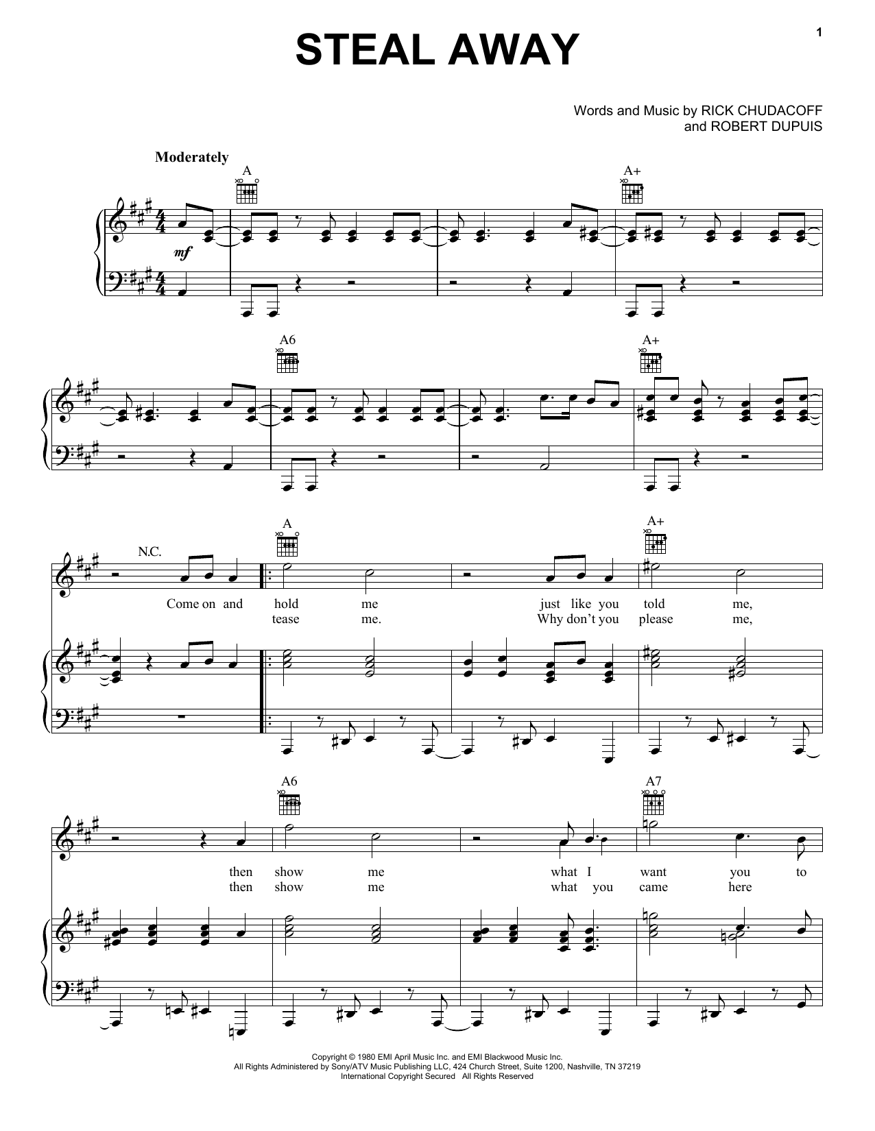 Download Robert Dupuis Steal Away Sheet Music and learn how to play Piano, Vocal & Guitar (Right-Hand Melody) PDF digital score in minutes