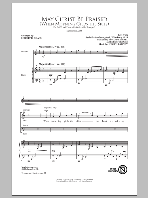 Download Joseph Barnby May Christ Be Praised (arr. Robert E. Grass) Sheet Music and learn how to play SATB PDF digital score in minutes