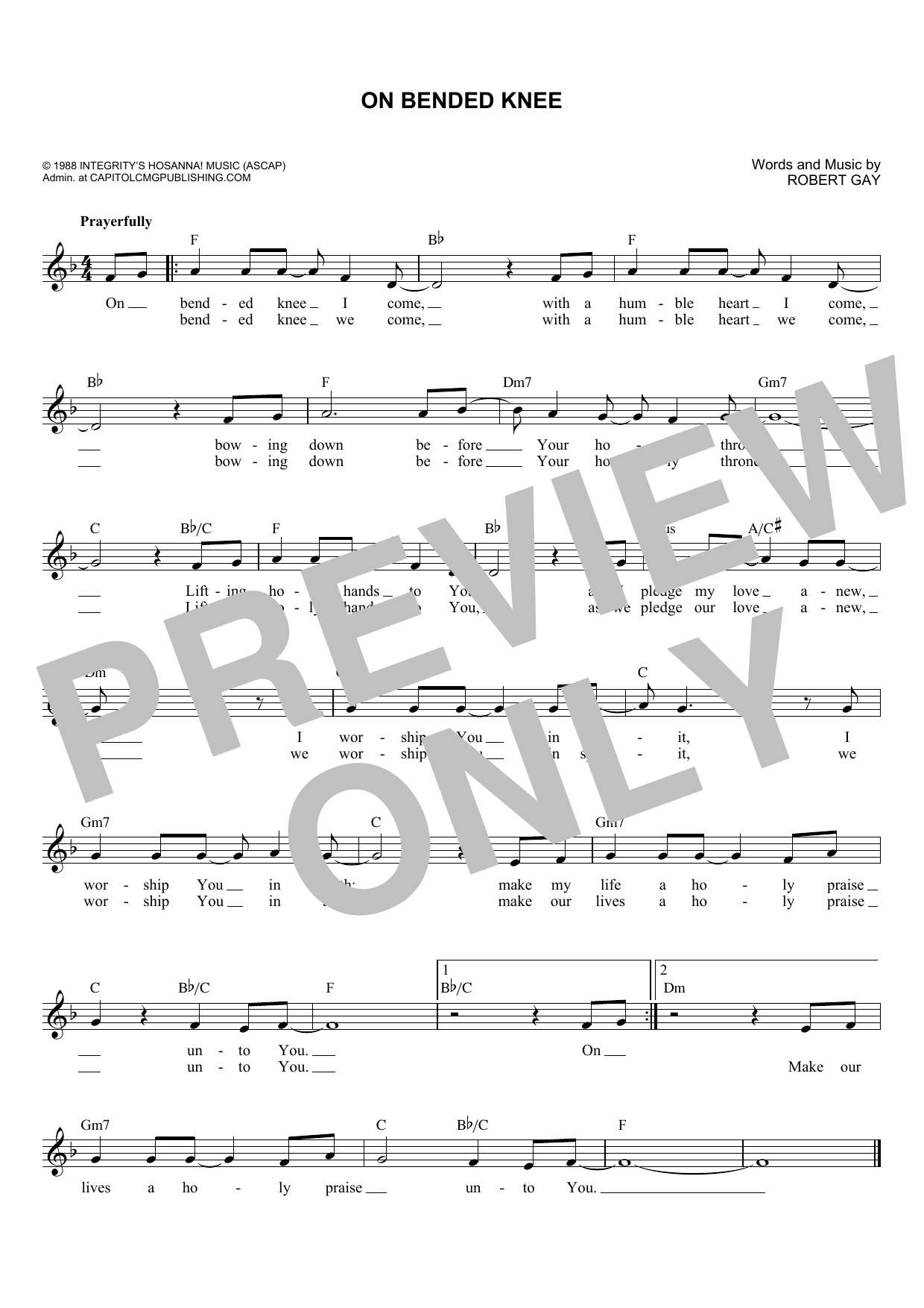 Download Robert Gay On Bended Knee Sheet Music and learn how to play Melody Line, Lyrics & Chords PDF digital score in minutes