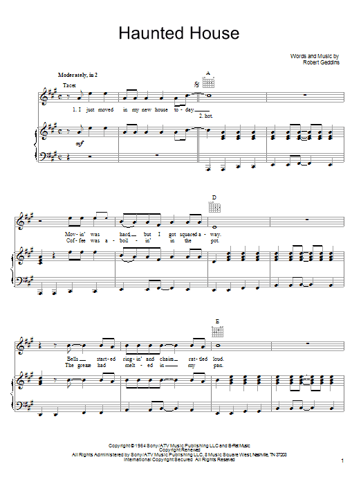 Download Robert Geddins Haunted House Sheet Music and learn how to play Piano, Vocal & Guitar (Right-Hand Melody) PDF digital score in minutes