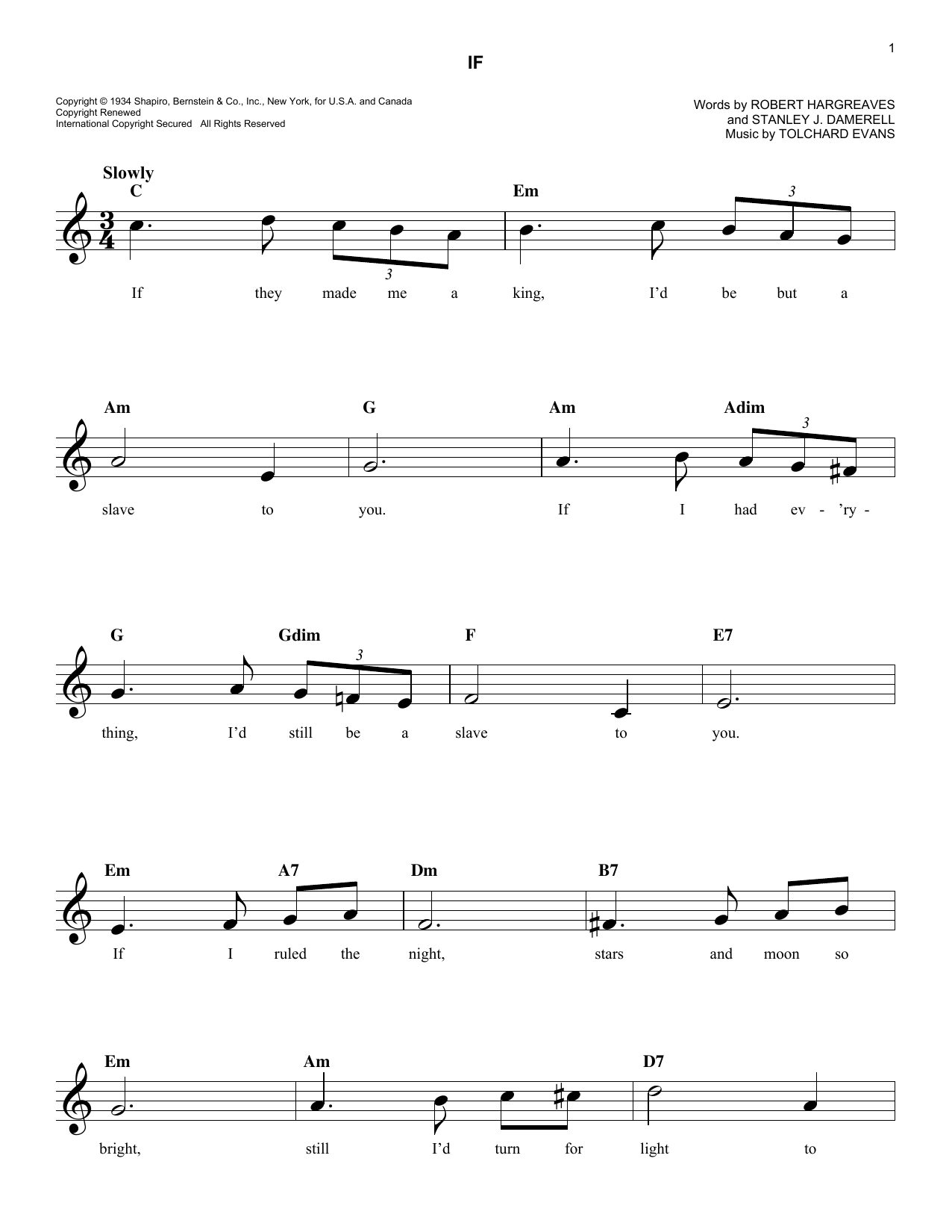 Download Robert Hargreaves If Sheet Music and learn how to play Melody Line, Lyrics & Chords PDF digital score in minutes