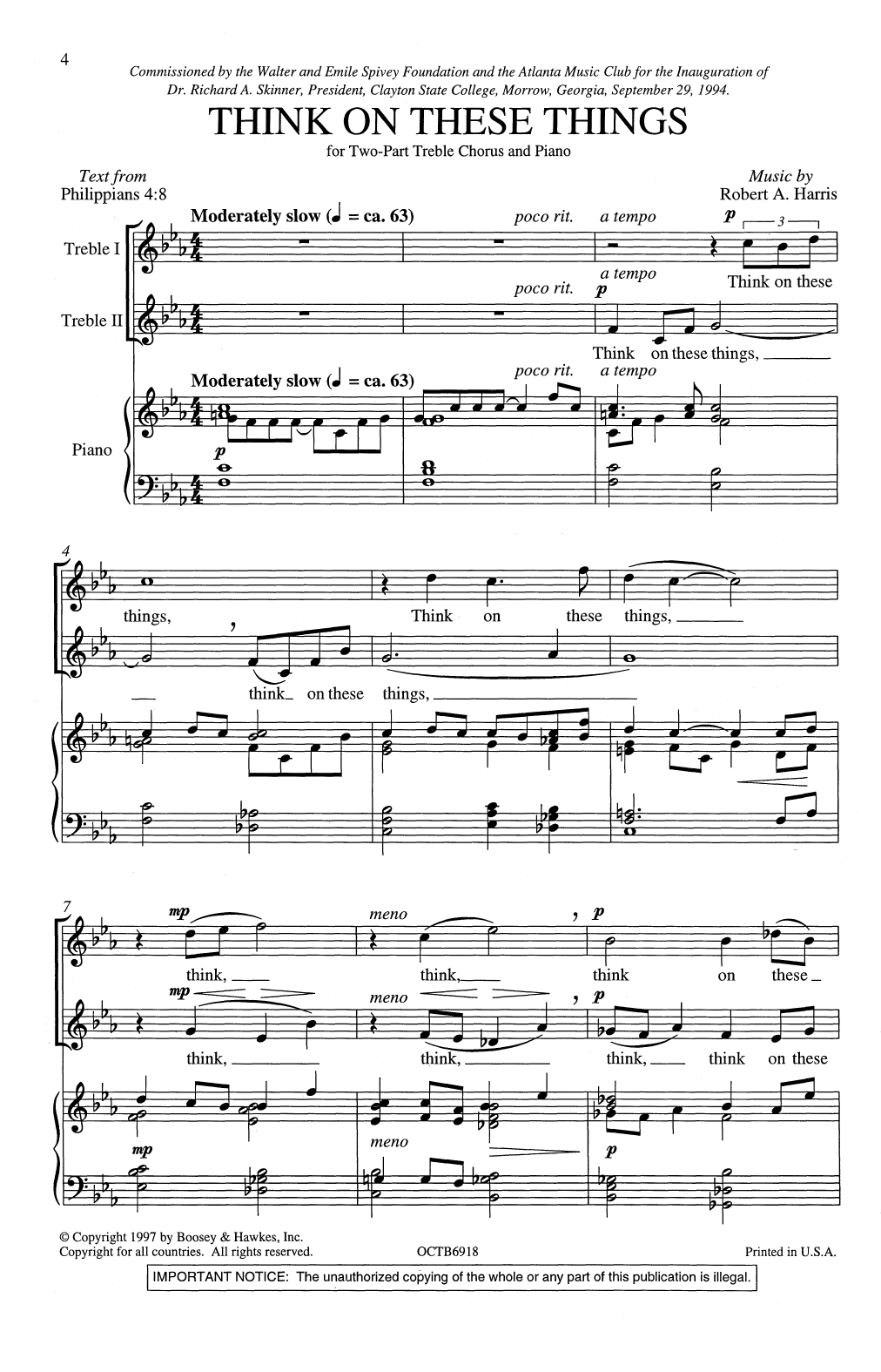 Download Robert Harris Think On These Things Sheet Music and learn how to play 2-Part Choir PDF digital score in minutes