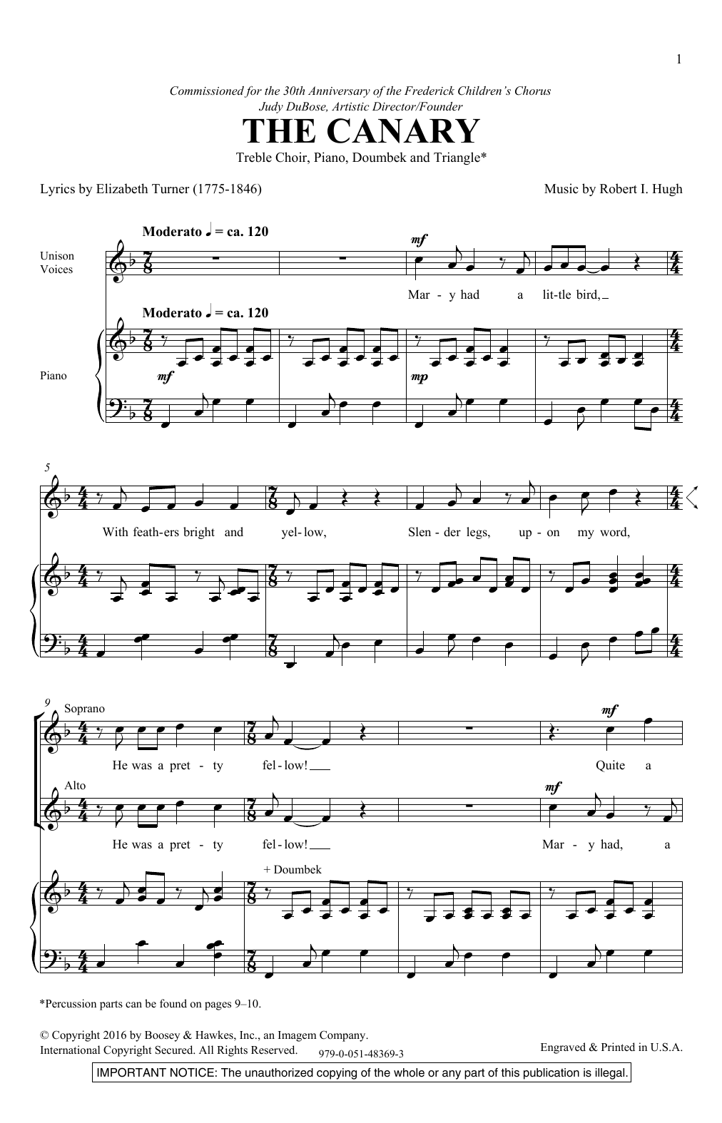 Download Robert Hugh The Canary Sheet Music and learn how to play 2-Part Choir PDF digital score in minutes