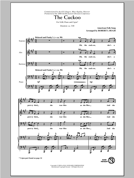 Download Traditional Folksong The Cuckoo (arr. Robert I. Hugh) Sheet Music and learn how to play SAB PDF digital score in minutes