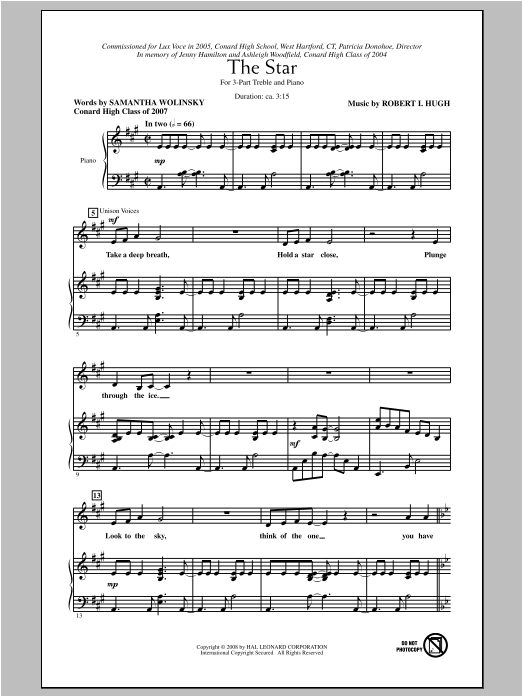 Download Robert I. Hugh The Star Sheet Music and learn how to play 3-Part Treble PDF digital score in minutes