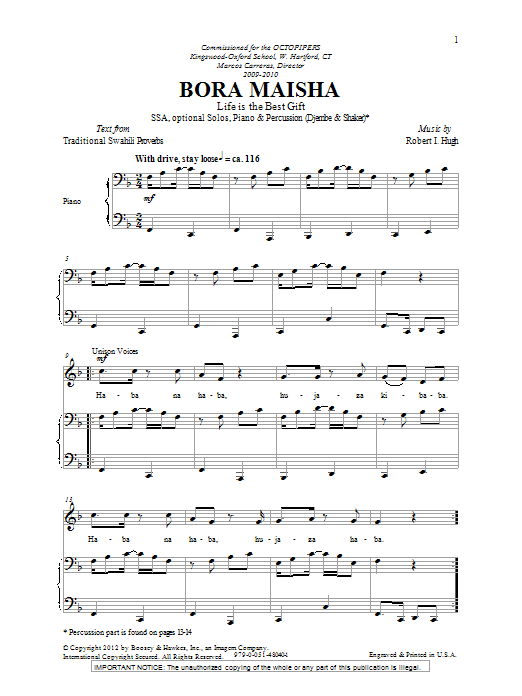 Download Robert I. Hugh Bora Maisha Sheet Music and learn how to play SSA PDF digital score in minutes