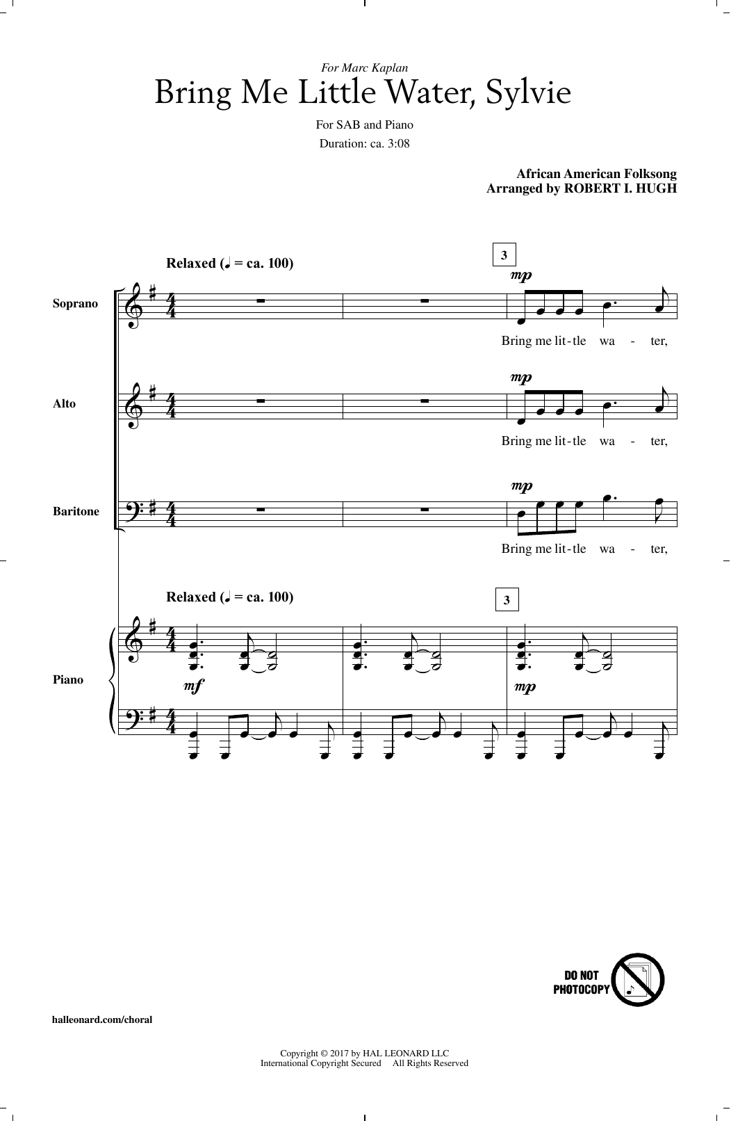 Download Robert I. Hugh Bring Me Little Water Sylvie Sheet Music and learn how to play SAB PDF digital score in minutes