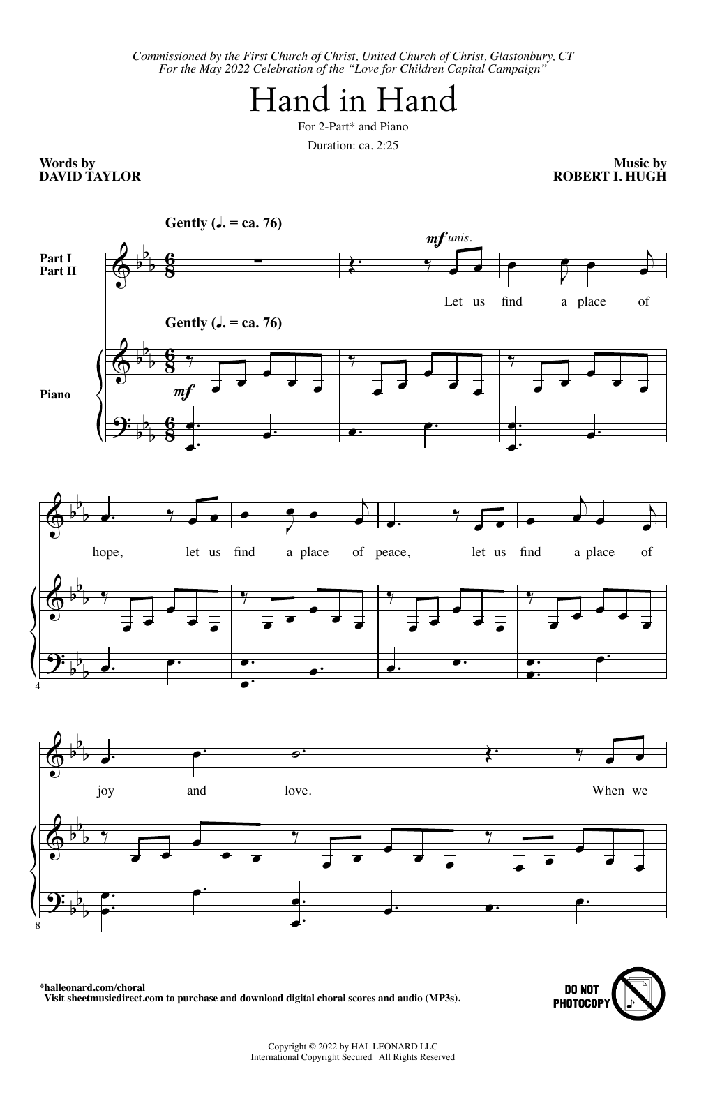 Download Robert I. Hugh Hand In Hand Sheet Music and learn how to play 2-Part Choir PDF digital score in minutes