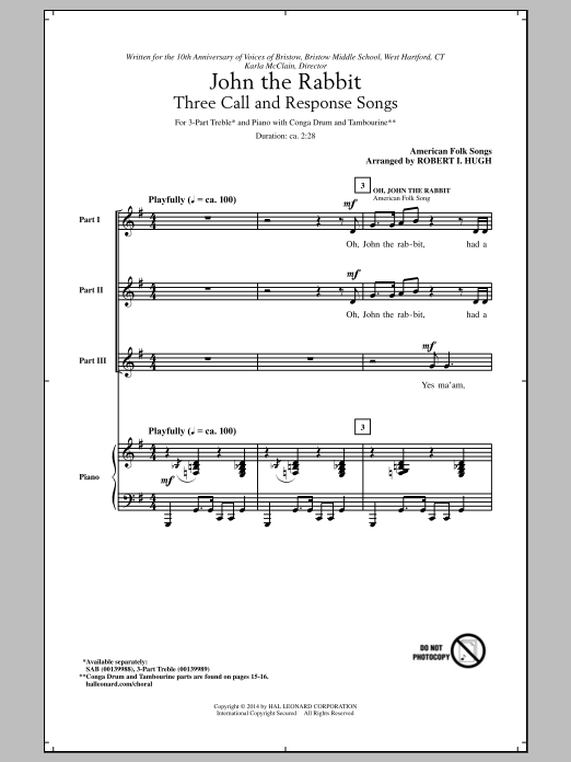 Download Traditional American Folksong Oh, John The Rabbit (arr. Robert I. Hugh) Sheet Music and learn how to play SAB PDF digital score in minutes