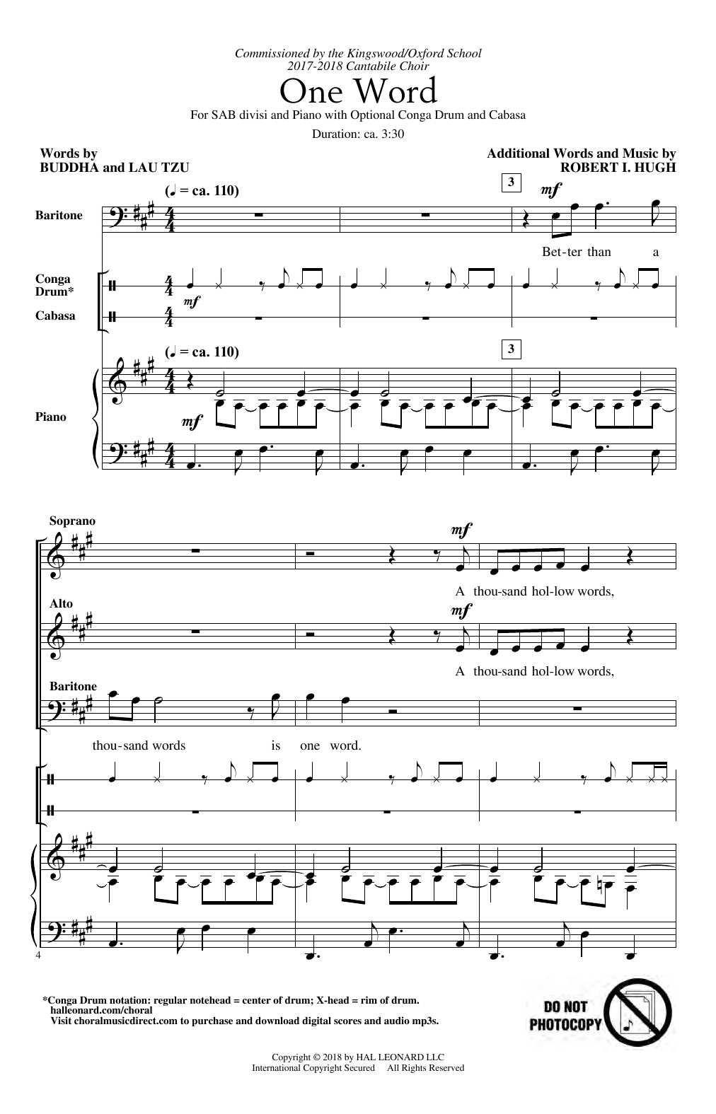 Download Robert I. Hugh One Word Sheet Music and learn how to play SAB Choir PDF digital score in minutes