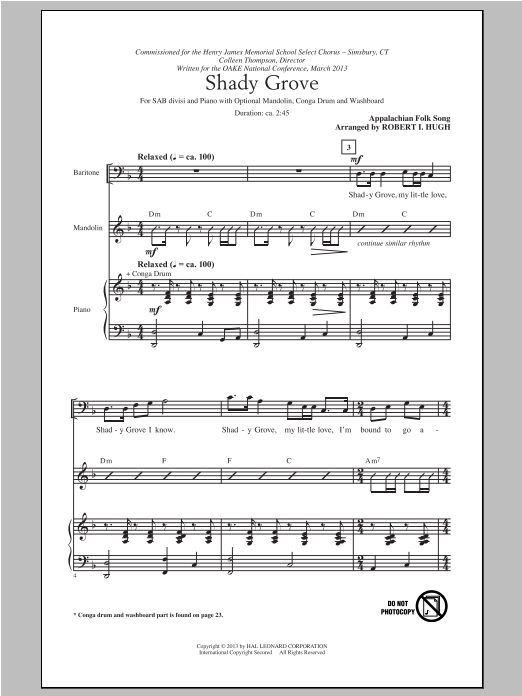 Download Traditional Folksong Shady Grove (arr. Robert I. Hugh) Sheet Music and learn how to play SAB PDF digital score in minutes