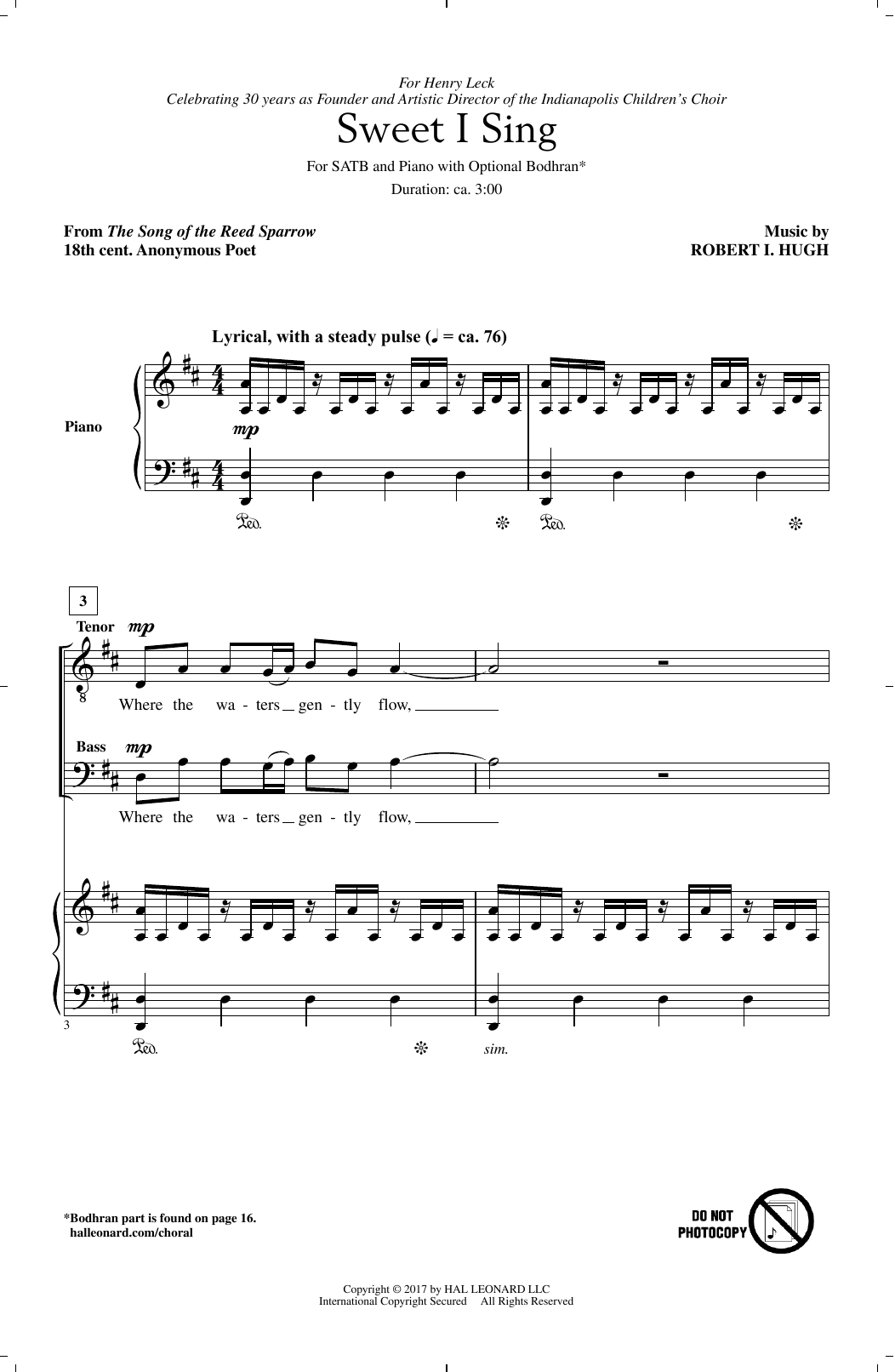 Download Robert I. Hugh Sweet I Sing Sheet Music and learn how to play SATB PDF digital score in minutes