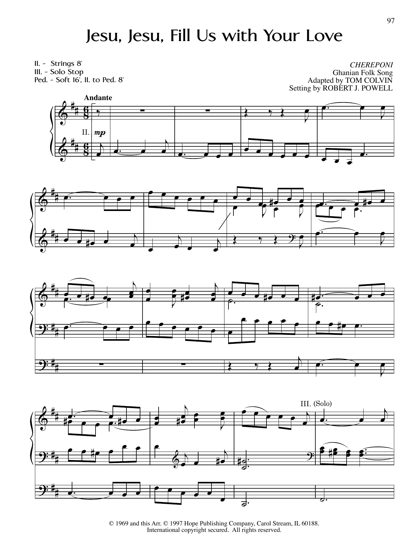 Download Robert J. Powell Jesu, Jesu, Fill Us with Your Love Sheet Music and learn how to play Organ PDF digital score in minutes