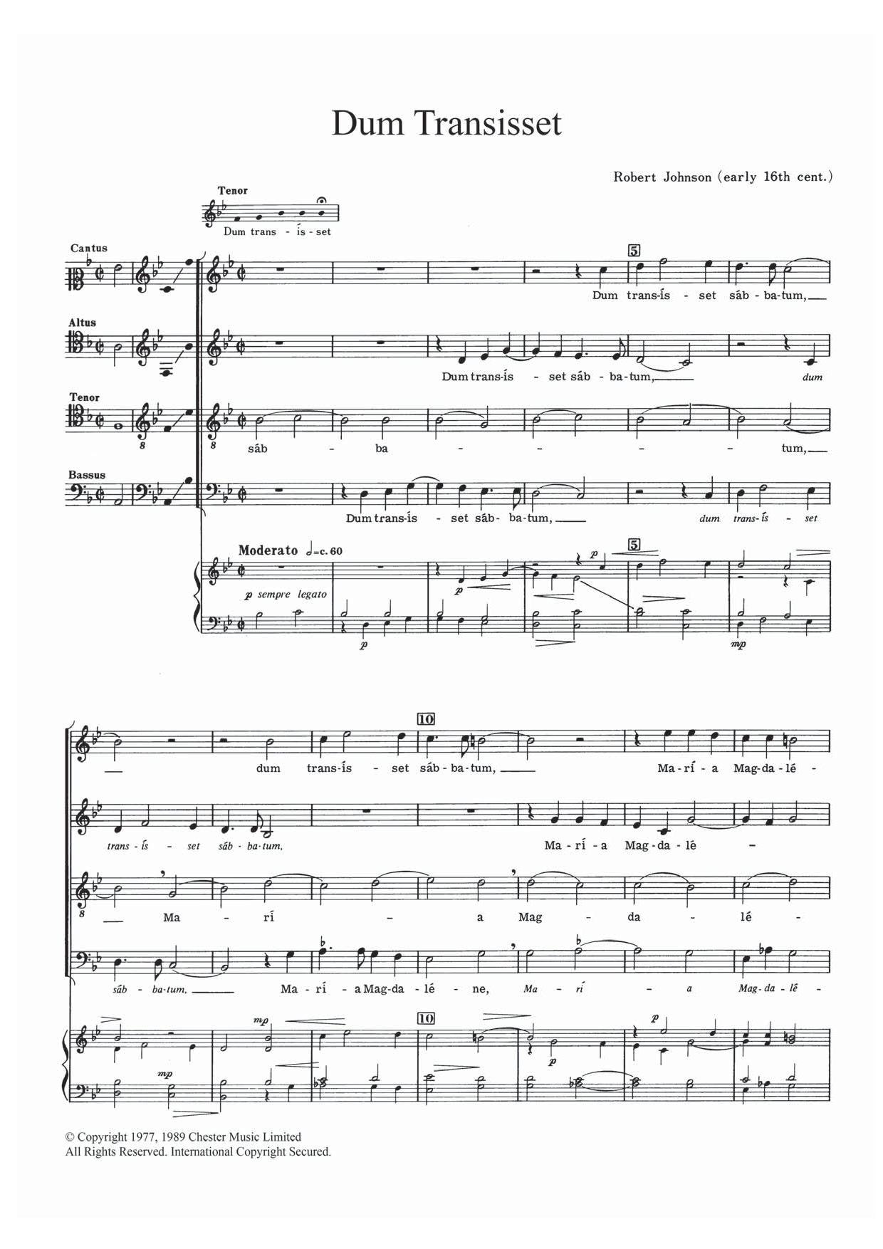 Download Robert Johnson Dum Transisset Sheet Music and learn how to play SATB PDF digital score in minutes