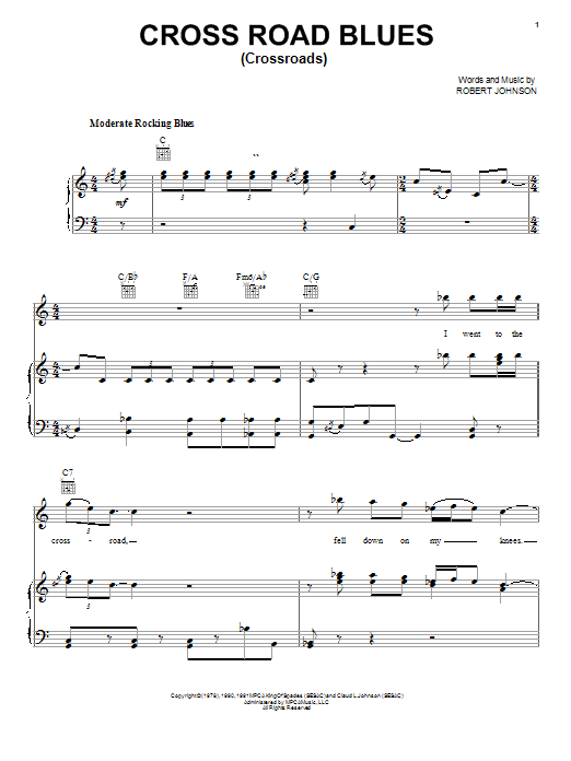 Download Robert Johnson Cross Road Blues (Crossroads) Sheet Music and learn how to play Banjo PDF digital score in minutes