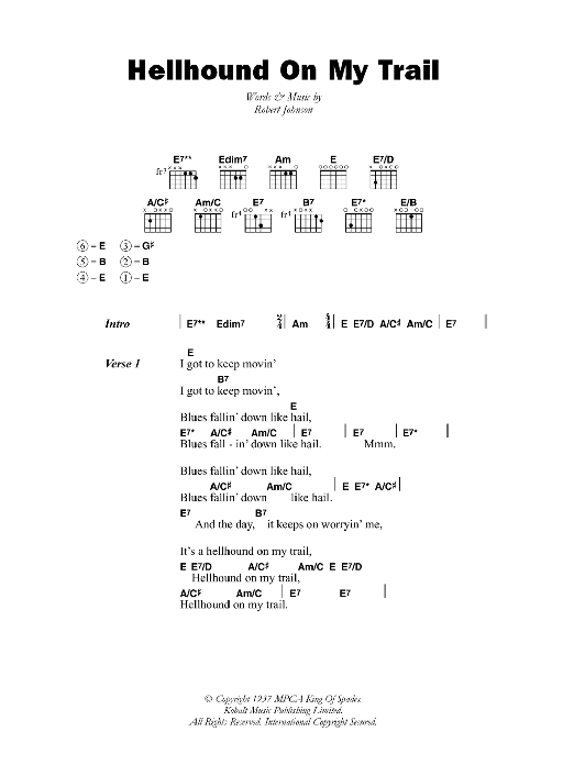 Download Robert Johnson Hellhound On My Trail Sheet Music and learn how to play Lyrics & Chords PDF digital score in minutes