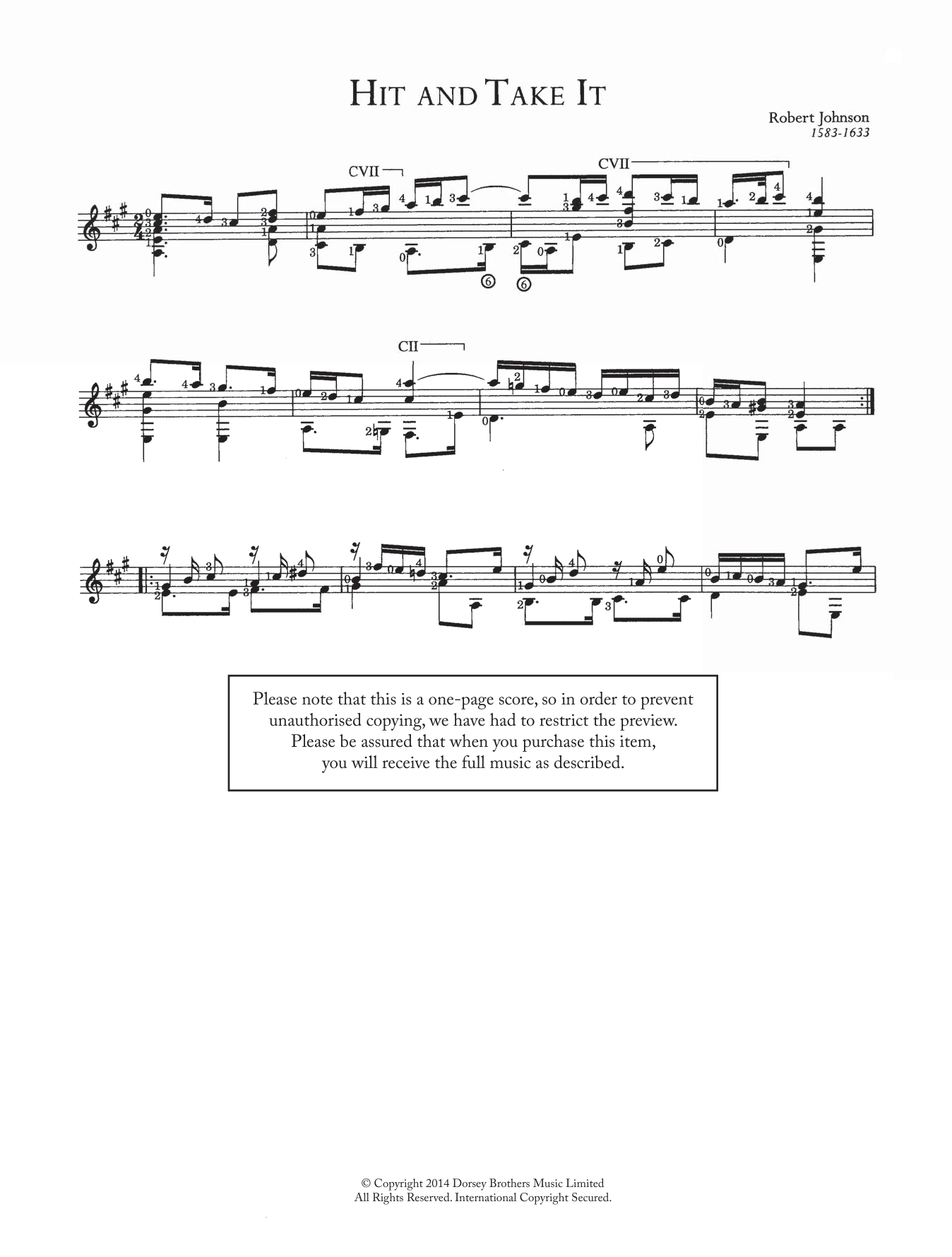Download Robert Johnson II Hit And Take It Sheet Music and learn how to play Guitar PDF digital score in minutes