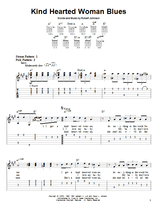 Download Robert Johnson Kind Hearted Woman Blues Sheet Music and learn how to play Lyrics & Chords PDF digital score in minutes