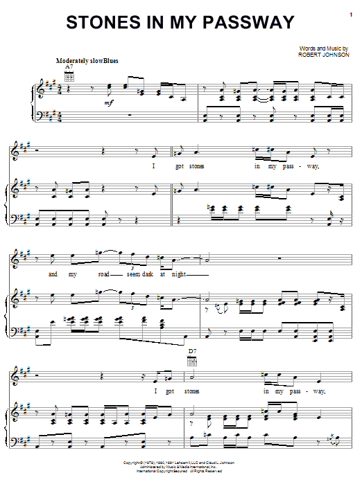 Download Robert Johnson Stones In My Passway Sheet Music and learn how to play Piano, Vocal & Guitar (Right-Hand Melody) PDF digital score in minutes