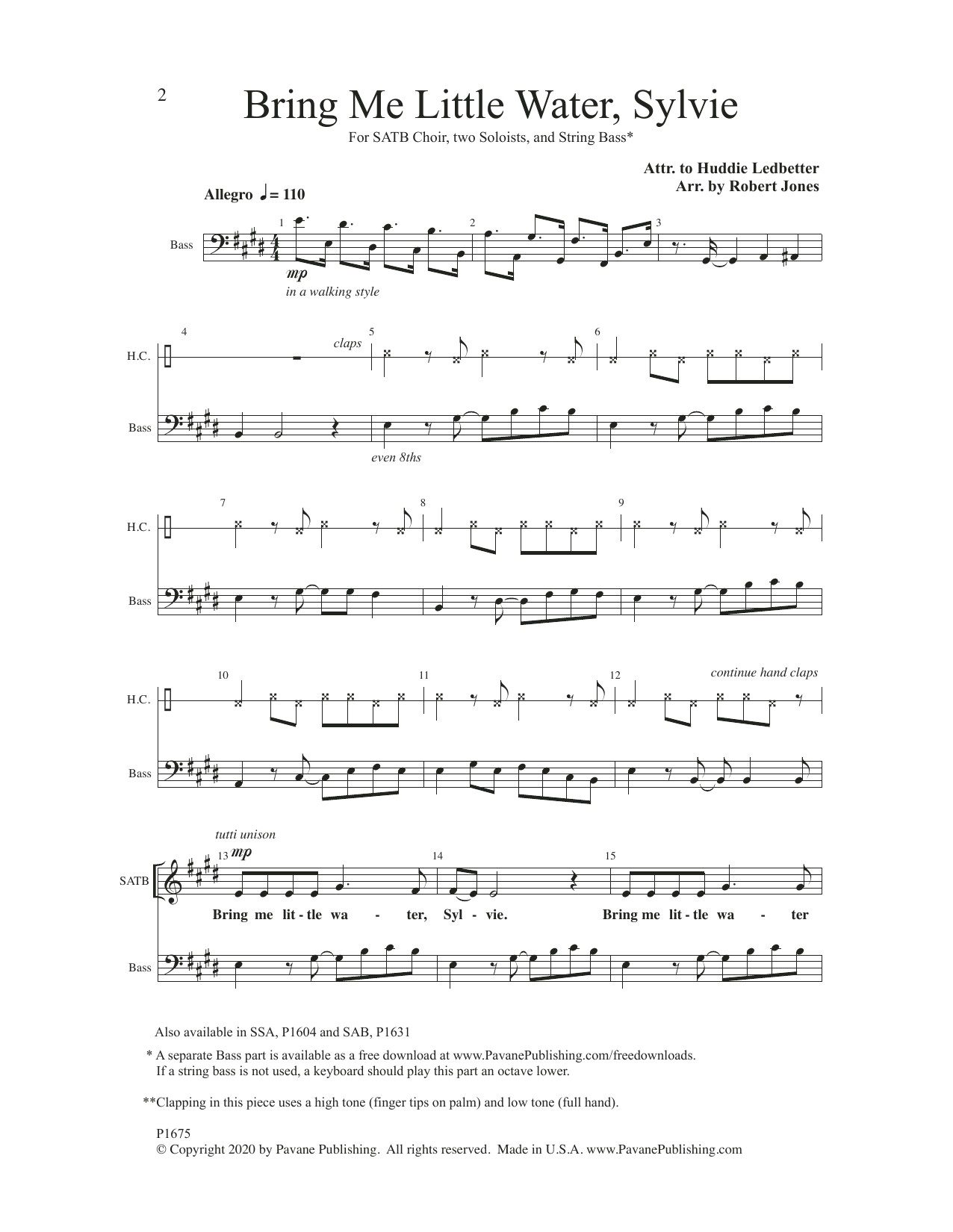 Download Robert Jones Bring Me little Water, Sylvie Sheet Music and learn how to play SATB Choir PDF digital score in minutes