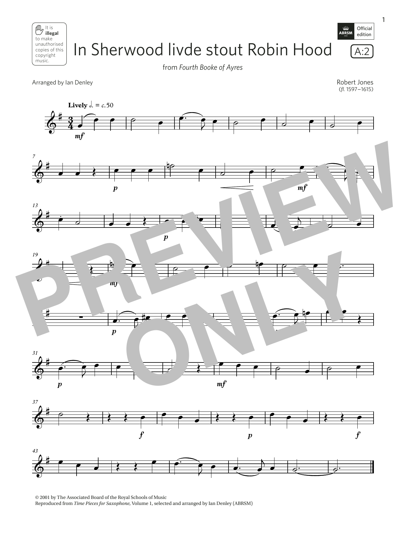 Download Robert Jones In Sherwood livde stout Robin Hood (Grade 2 List A2 from the ABRSM Saxophone syl Sheet Music and learn how to play Alto Sax Solo PDF digital score in minutes