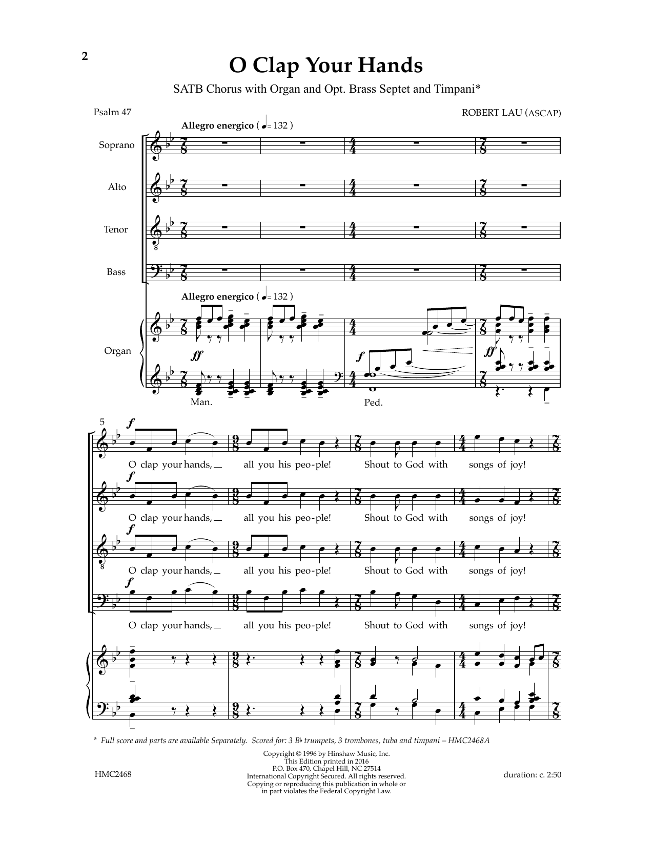 Download Robert Lau O Clap Your Hands Sheet Music and learn how to play SATB Choir PDF digital score in minutes