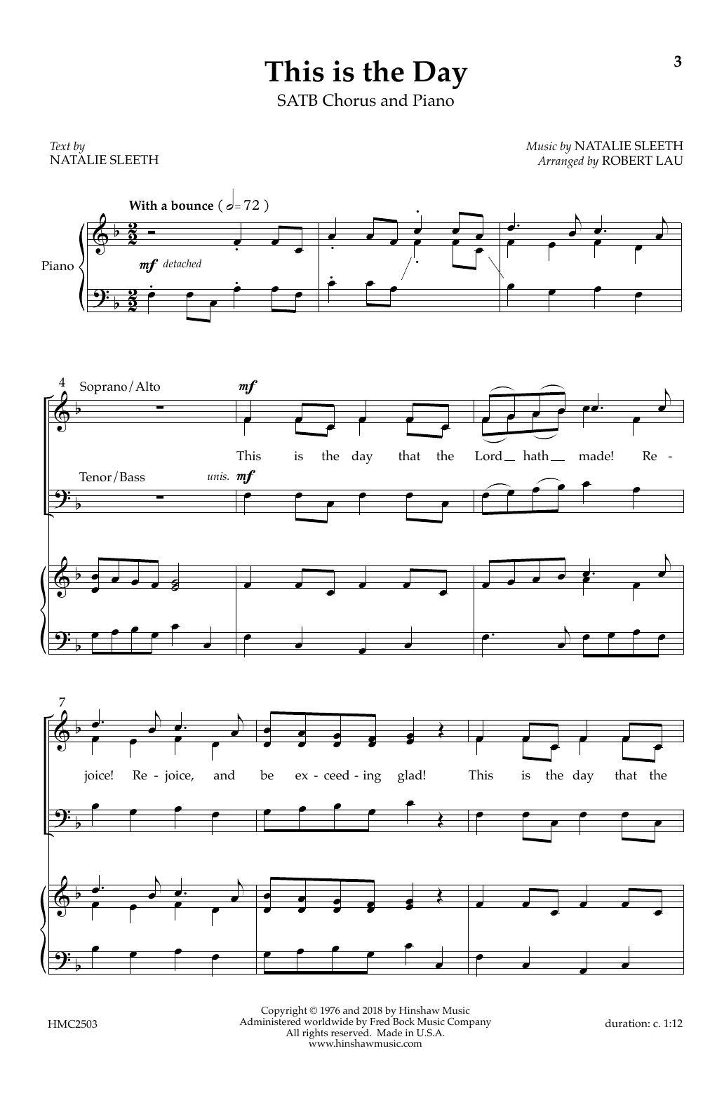 Download Robert Lau This Is the Day Sheet Music and learn how to play Choral PDF digital score in minutes