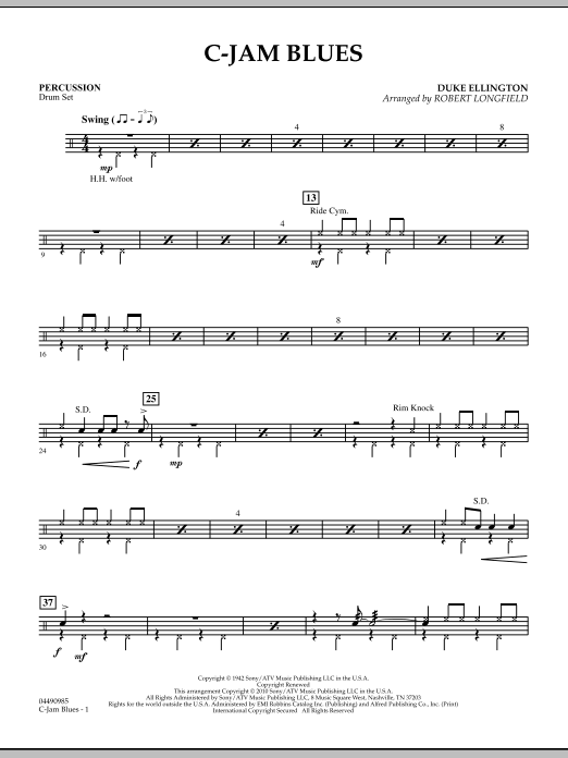 Download Robert Longfield C-Jam Blues - Percussion Sheet Music and learn how to play Orchestra PDF digital score in minutes