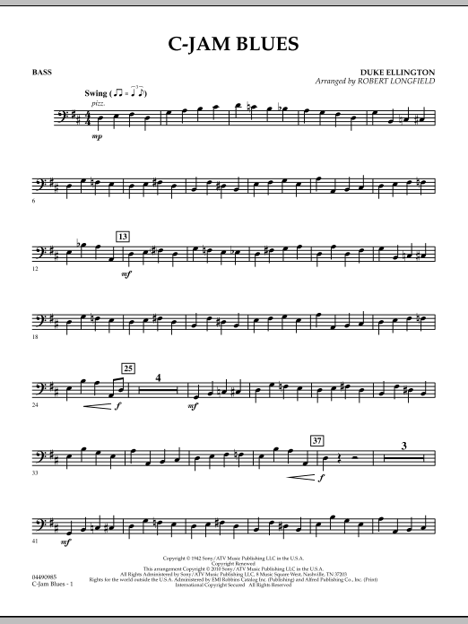 Download Robert Longfield C-Jam Blues - String Bass Sheet Music and learn how to play Orchestra PDF digital score in minutes
