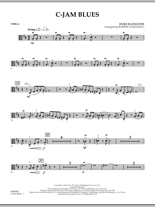 Download Robert Longfield C-Jam Blues - Viola Sheet Music and learn how to play Orchestra PDF digital score in minutes