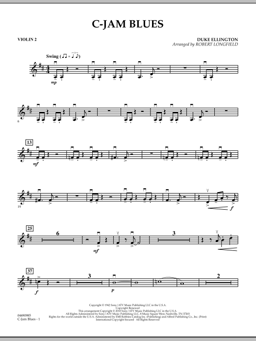 Download Robert Longfield C-Jam Blues - Violin 2 Sheet Music and learn how to play Orchestra PDF digital score in minutes