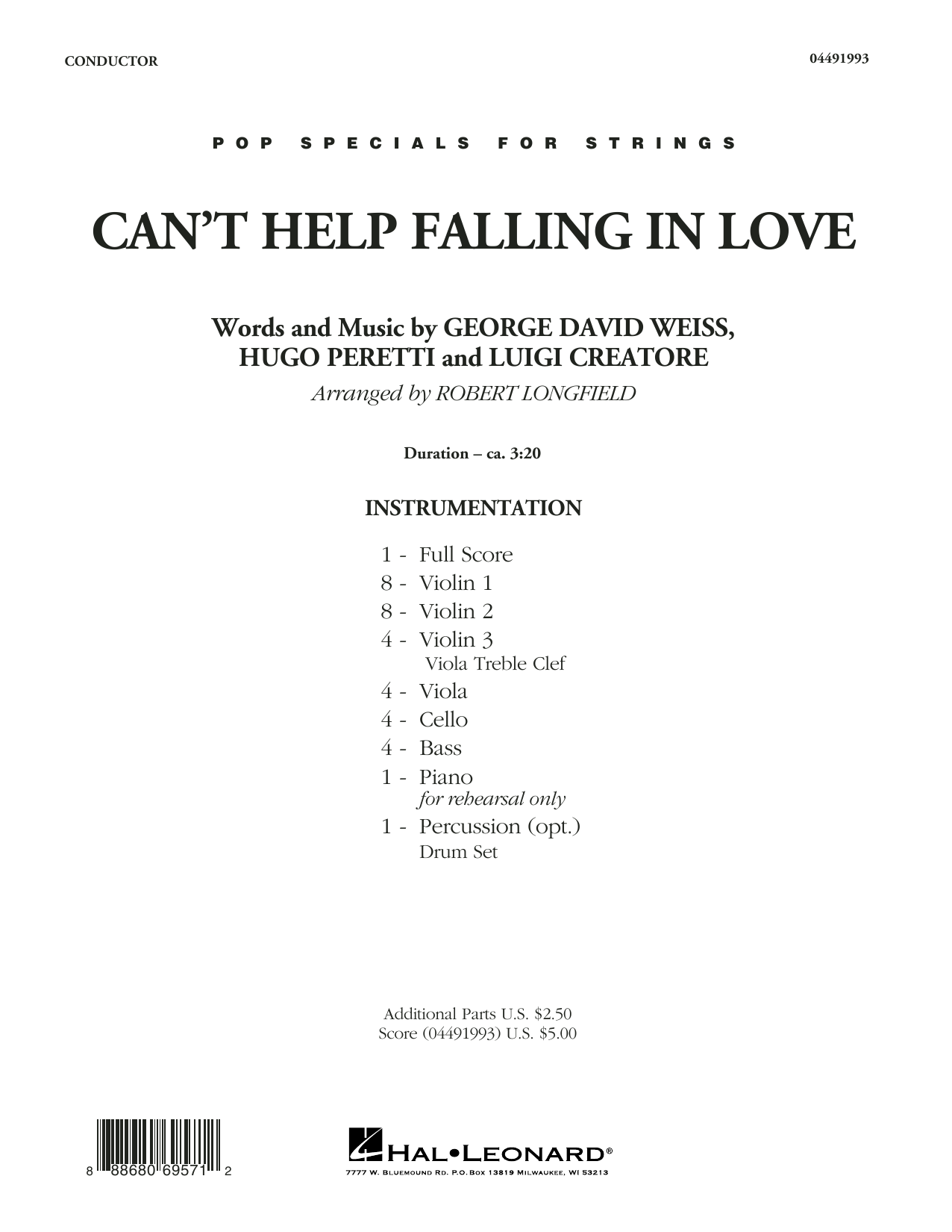 Download Robert Longfield Can't Help Falling in Love - Conductor Score (Full Score) Sheet Music and learn how to play Orchestra PDF digital score in minutes