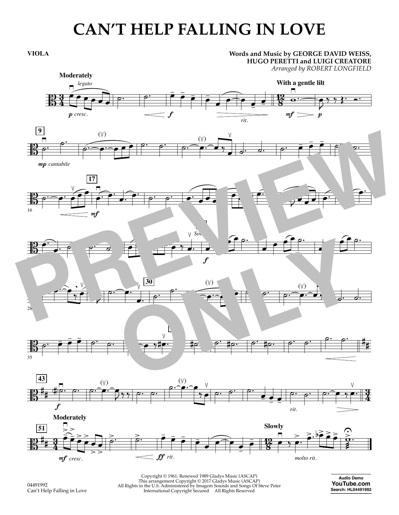 Download Robert Longfield Can't Help Falling in Love - Viola Sheet Music and learn how to play Orchestra PDF digital score in minutes