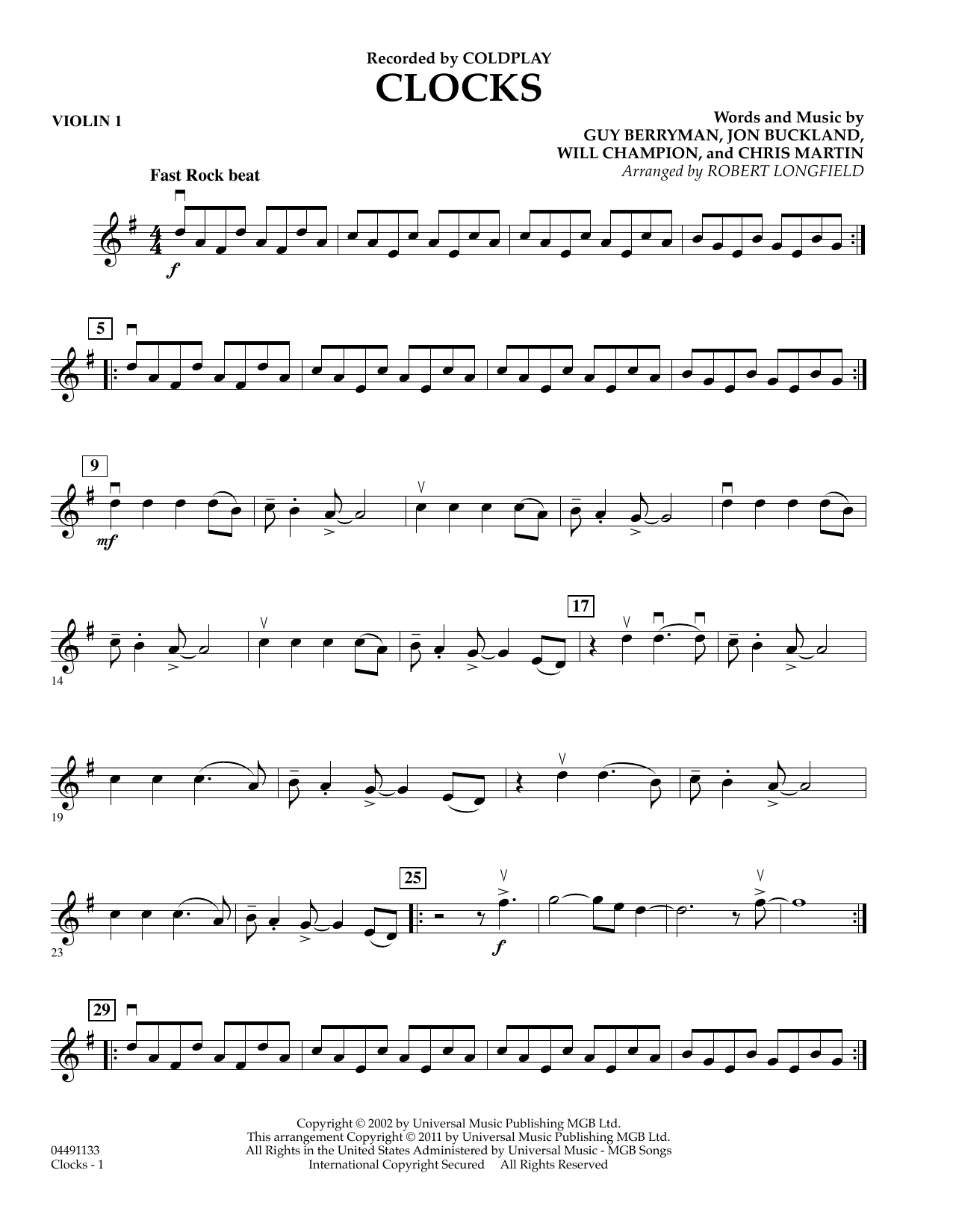 Download Robert Longfield Clocks - Violin 1 Sheet Music and learn how to play String Quartet PDF digital score in minutes