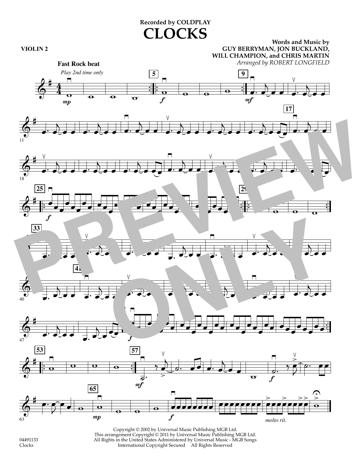 Download Robert Longfield Clocks - Violin 2 Sheet Music and learn how to play String Quartet PDF digital score in minutes