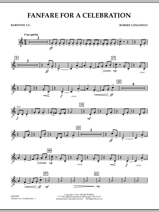 Download Robert Longfield Fanfare For A Celebration - Baritone T.C. Sheet Music and learn how to play Concert Band PDF digital score in minutes