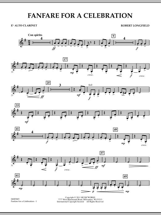 Download Robert Longfield Fanfare For A Celebration - Eb Alto Clarinet Sheet Music and learn how to play Concert Band PDF digital score in minutes
