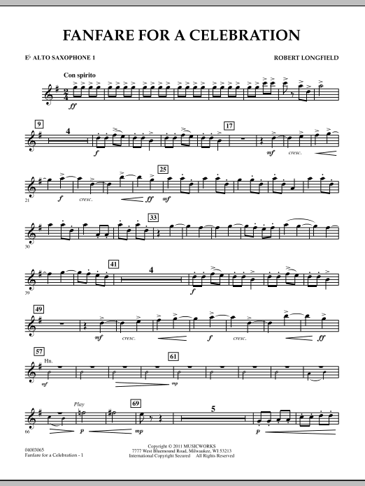 Download Robert Longfield Fanfare For A Celebration - Eb Alto Saxophone 1 Sheet Music and learn how to play Concert Band PDF digital score in minutes