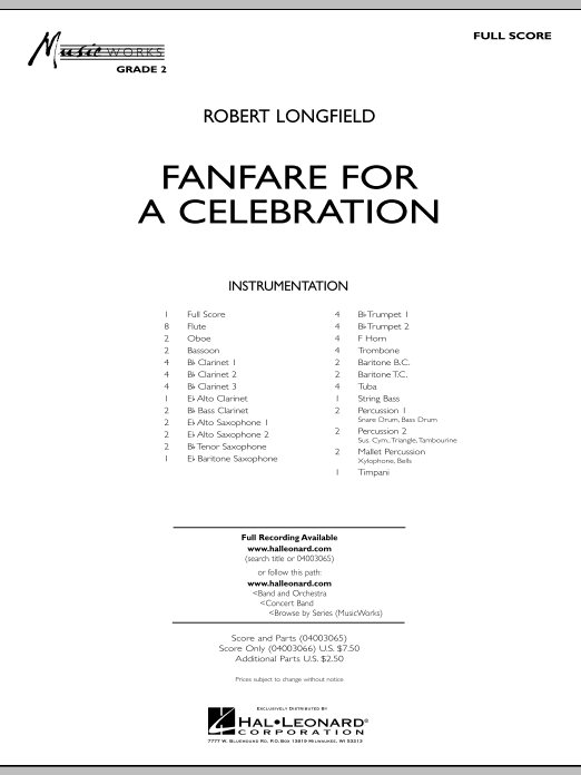 Download Robert Longfield Fanfare For A Celebration - Full Score Sheet Music and learn how to play Concert Band PDF digital score in minutes
