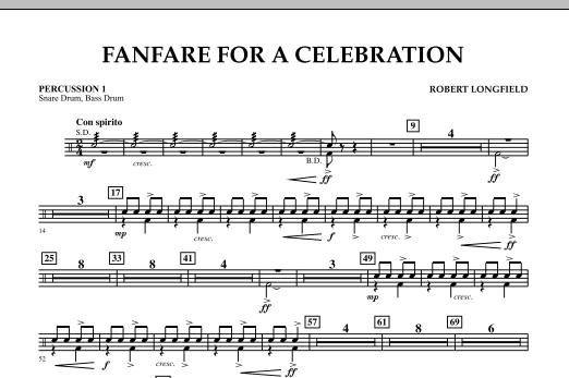 Download Robert Longfield Fanfare For A Celebration - Percussion 1 Sheet Music and learn how to play Concert Band PDF digital score in minutes