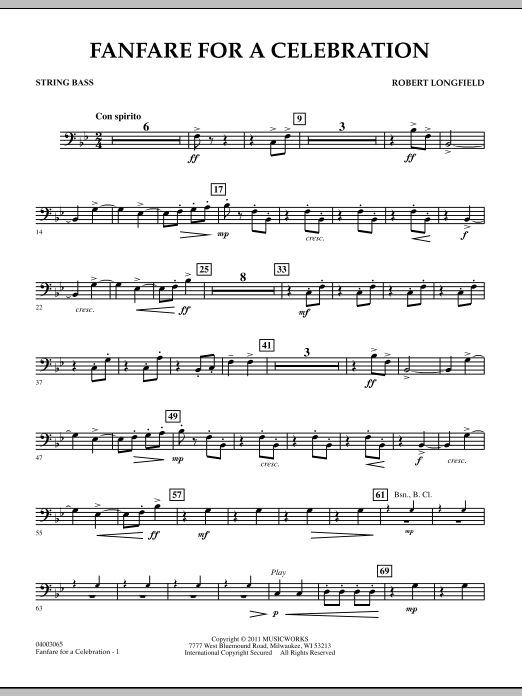 Download Robert Longfield Fanfare For A Celebration - String Bass Sheet Music and learn how to play Concert Band PDF digital score in minutes