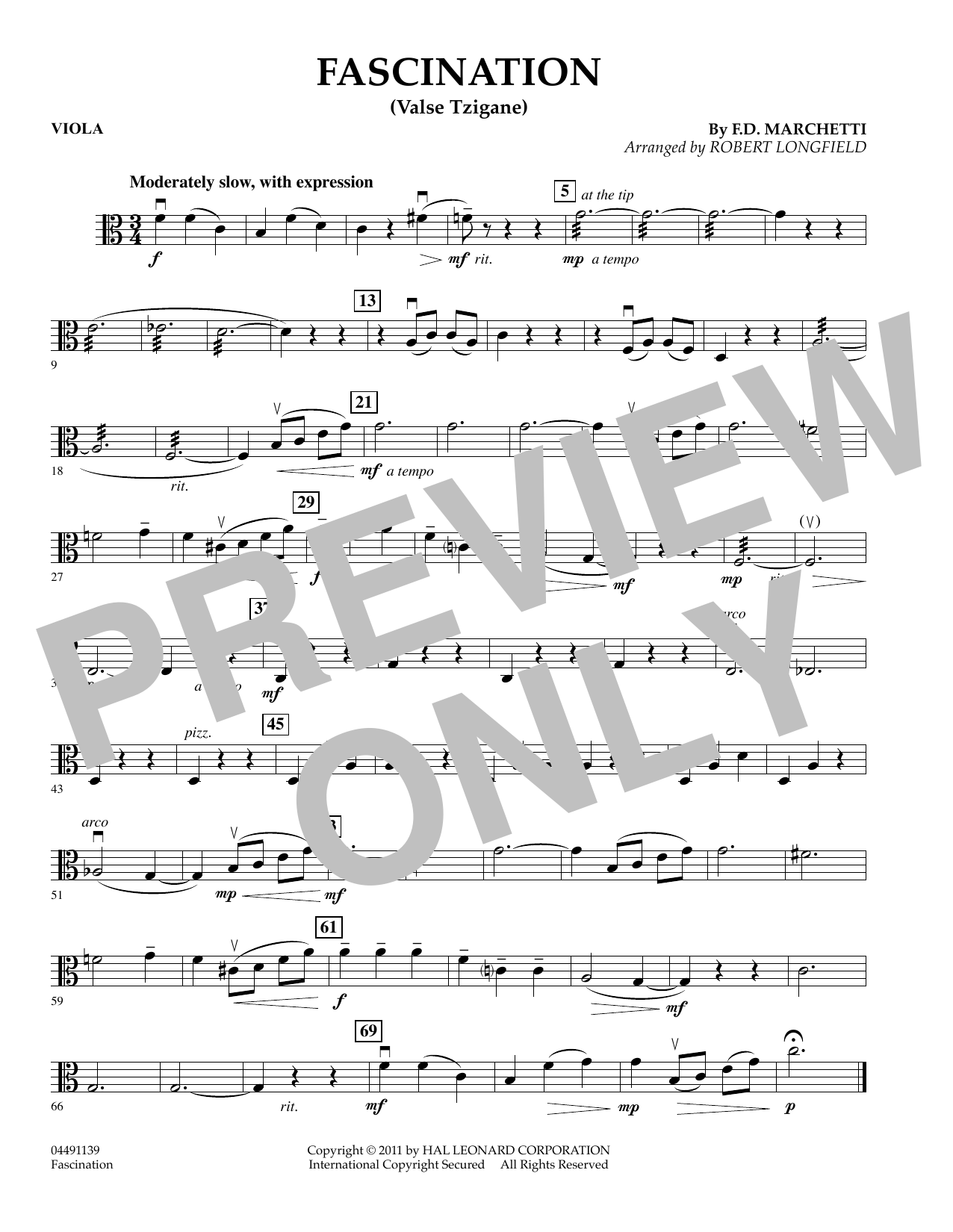 Download Robert Longfield Fascination (Valse Tzigane) - Viola Sheet Music and learn how to play String Quartet PDF digital score in minutes