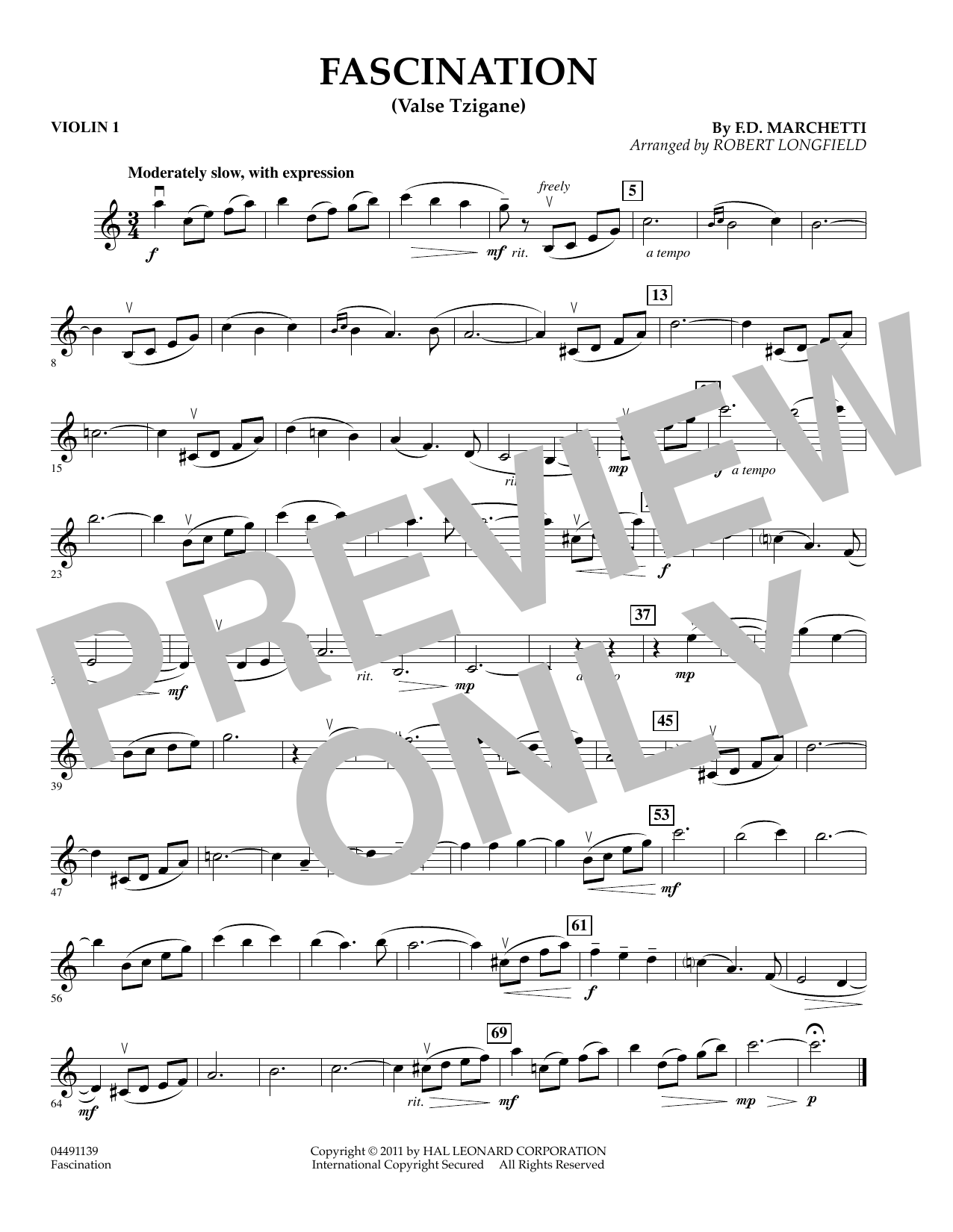 Download Robert Longfield Fascination (Valse Tzigane) - Violin 1 Sheet Music and learn how to play String Quartet PDF digital score in minutes